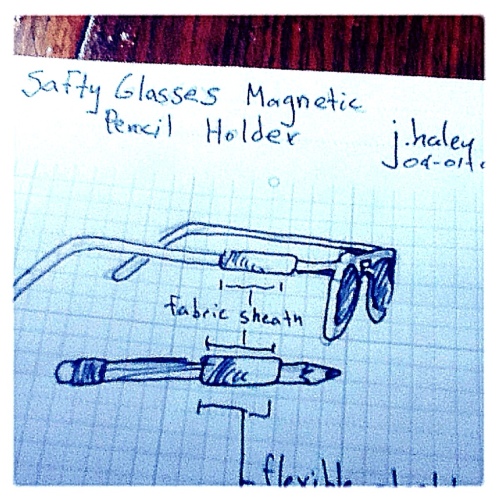 Safety glasses pencil holder